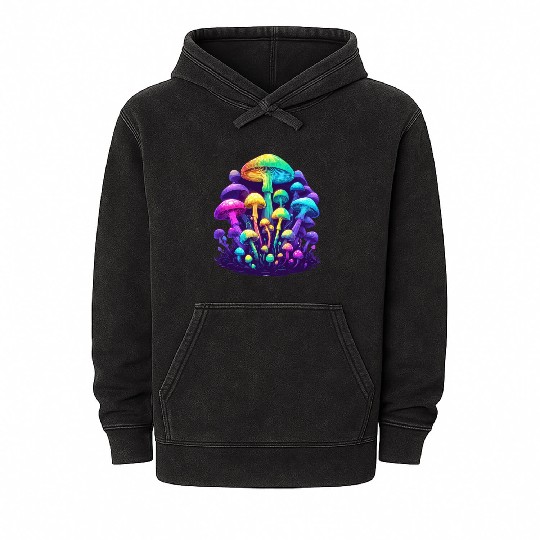 Psychedelic Colorful Mushroom Mineral Wash Hoodies