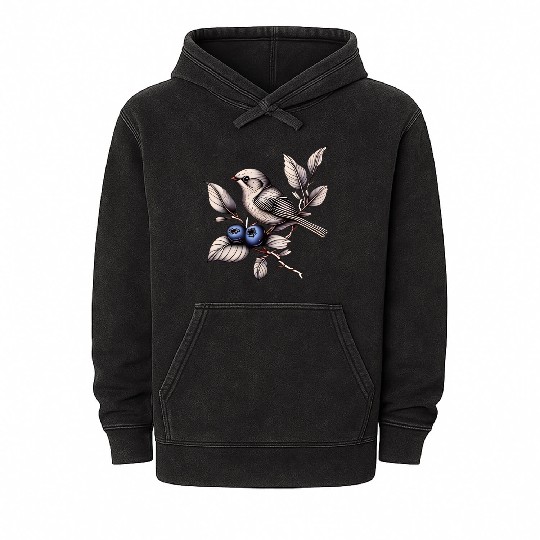 Bird on a Blueberry Branch Mineral Wash Hoodies