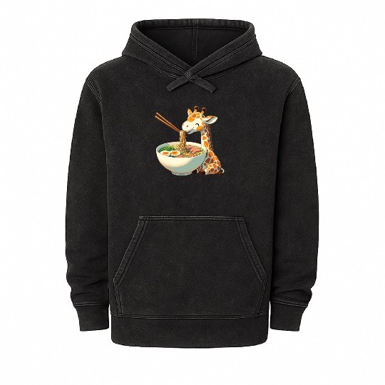 Cute Giraffe Eats Ramen Noodles Giraffe Ramen Mineral Wash Hoodies