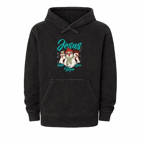 Snowmen Jesus Peace Hope Love Christmas Mineral Wash Hoodies