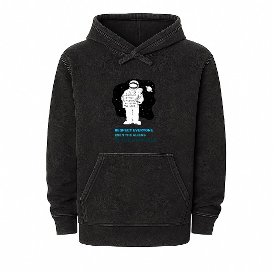 Black White Astronauts and Aliens Mineral Wash Hoodies