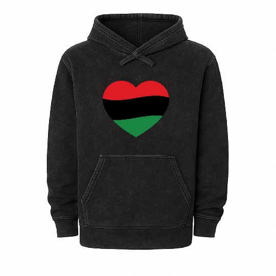 Pan African Flag Love Heart Mineral Wash Hoodies