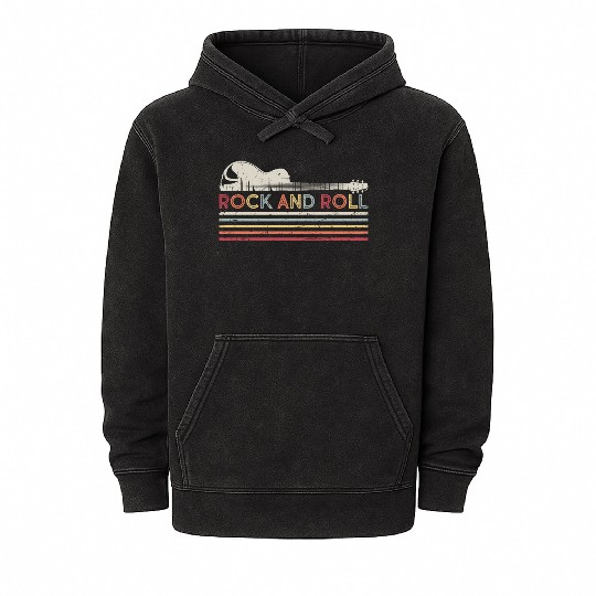 Rock And Roll Vintage Guitar Mineral Wash Hoodies