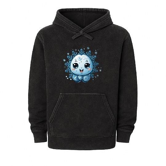 A cute kawaii style snowflake with a smiling face Mineral Wash Hoodies