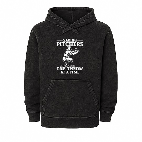 Baseball Catcher Saving Pitchers Mineral Wash Hoodies