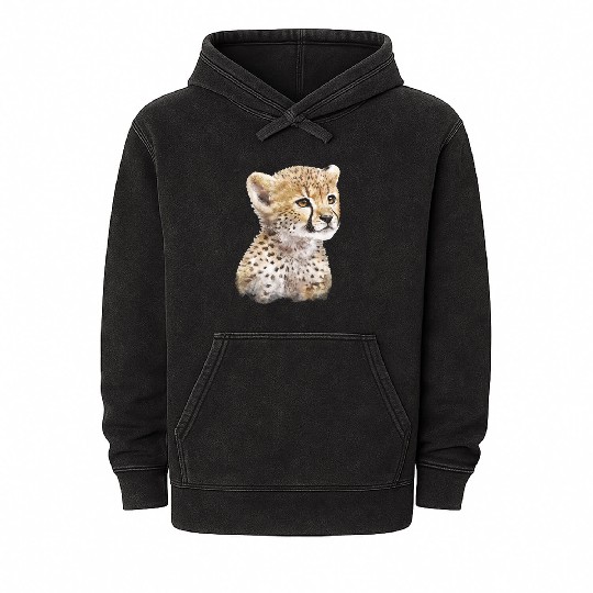 Baby Cheetah Art Watercolor Painting Portrait Mineral Wash Hoodies