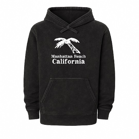 Manhattan Beach California Palm Tree Souvenirs Mineral Wash Hoodies