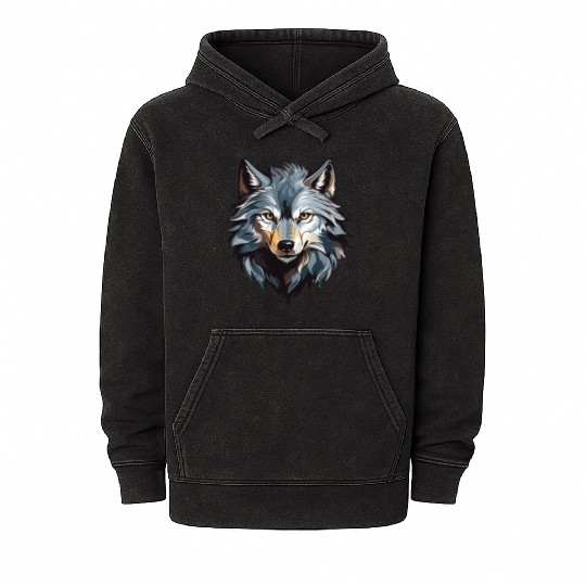 Majestic Wolf Face Illustration Mineral Wash Hoodies