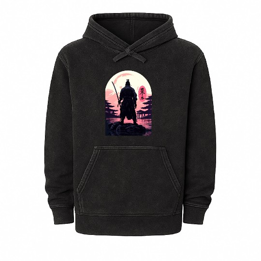 Bushido Code Anime Samurai Japanese Landscape Kanj Mineral Wash Hoodies