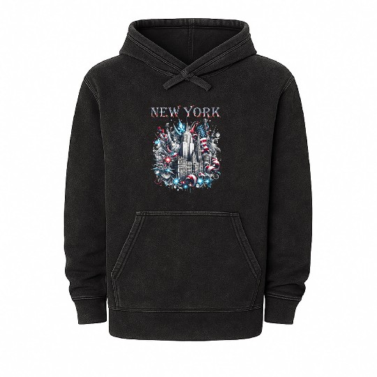 New York Christmas Spirit Mineral Wash Hoodies