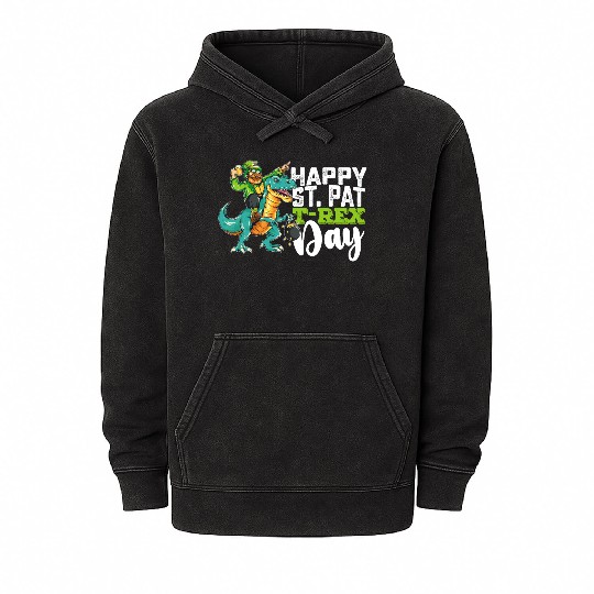 Happy St Patrick's Day Pat T Rex Dinosaur Mineral Wash Hoodies
