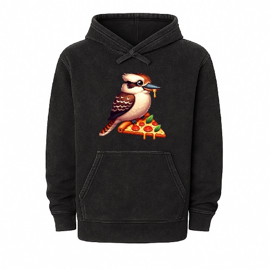 Kookaburra is enjoying a delicious pizza Mineral Wash Hoodies