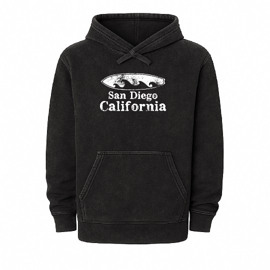 San Diego California Surfboard Souvenirs Gifts Mineral Wash Hoodies