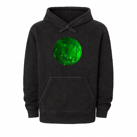 Basketball Shamrock Lucky Clover Irish St Patrick Mineral Wash Hoodies