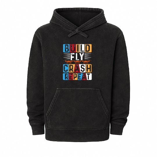 Build Fly Crash Repeat Mineral Wash Hoodies