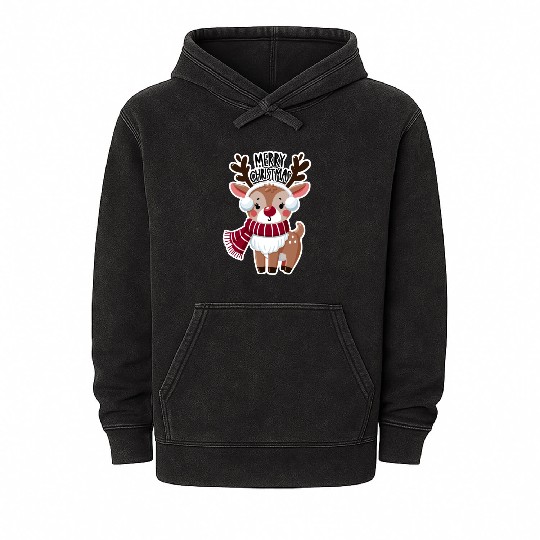 Merry Reindeer Christmas Mineral Wash Hoodies