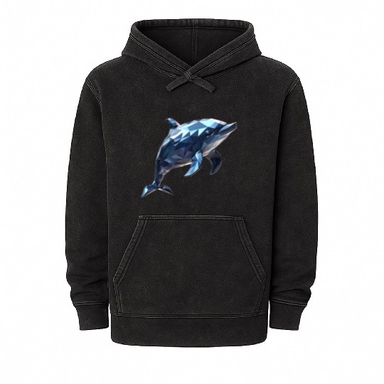 Geometric Style Dolphin Mineral Wash Hoodies