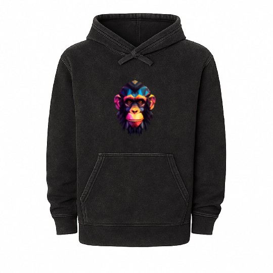 Geometric Style Chimpanzee Mineral Wash Hoodies