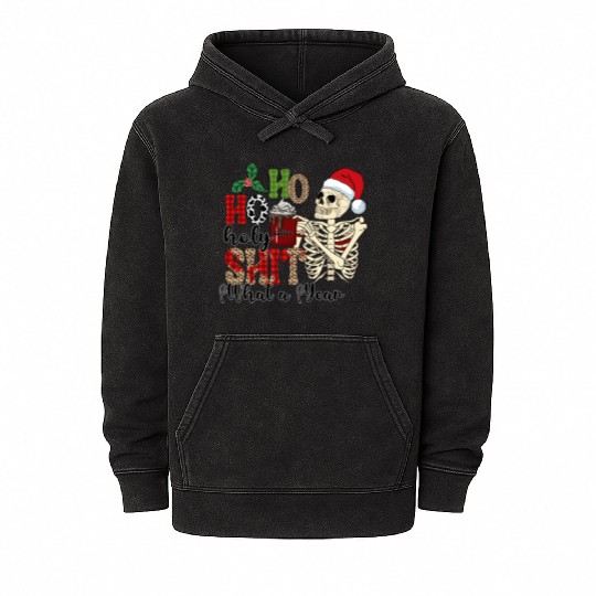 Ho Ho Holy Shit What A Year Funny Christmas Mineral Wash Hoodies