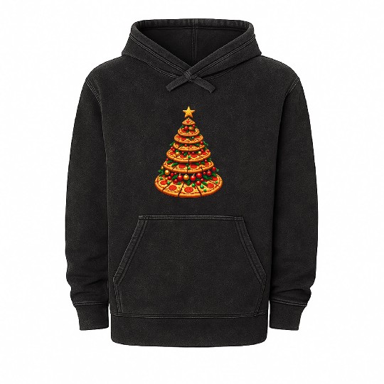 Christmas tree made of pizza Mineral Wash Hoodies