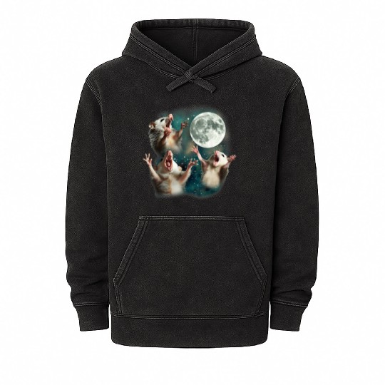 Three Possum Moon 3 Opossum Funny Weird Cursed Mem Mineral Wash Hoodies