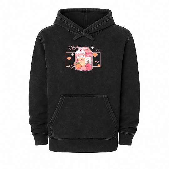 Peach Juice Fruit Drink Japanese Kawaii Aesthetic Mineral Wash Hoodies