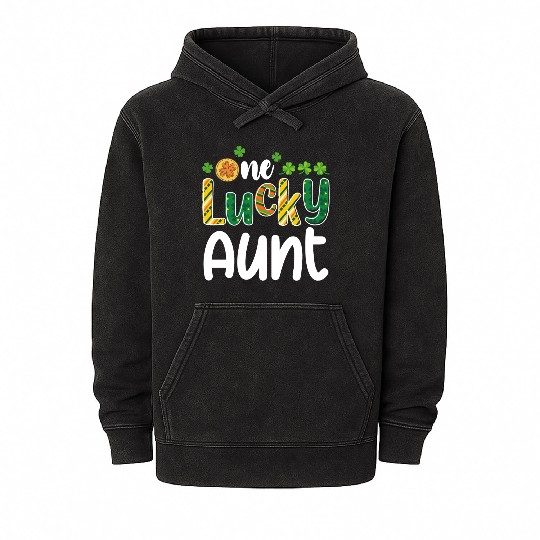 One Lucky Aunt Matching Family St Patrick's Day Mineral Wash Hoodies