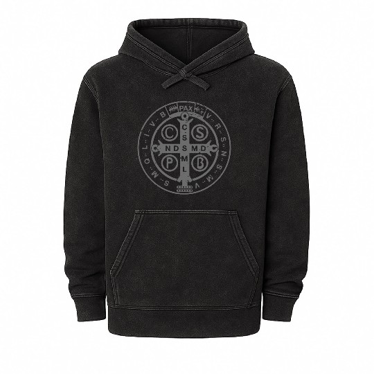 Religious Catholic St. Benedict Medal | Christian Mineral Wash Hoodies