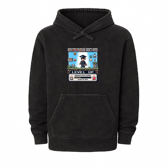 Pixel Perfect Grad: Level Up - Class of 2024 Mineral Wash Hoodies