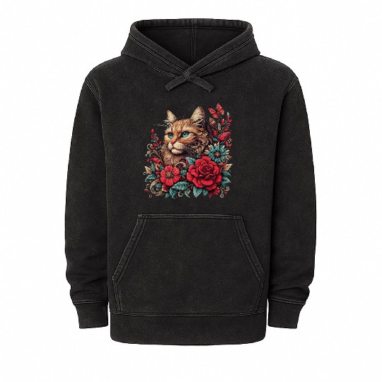 Floral Cat Mom - Cat Lovers and Animal Enthusiasts Mineral Wash Hoodies