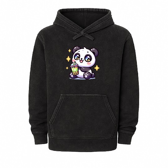Panda Bubble Tea Boba Kawaii Mineral Wash Hoodies