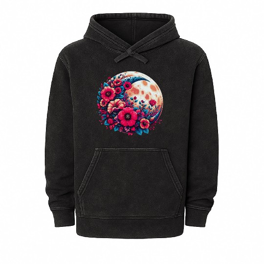 Floral Moon - Crescent Moon Wildflower Botanical Mineral Wash Hoodies