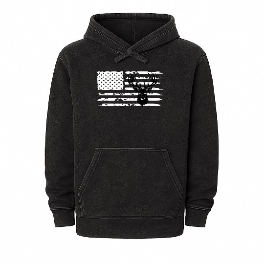 Deer Hunting And America Flag Mineral Wash Hoodies