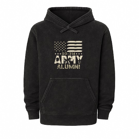 DD-214 Army Alumni Military US Flag Veteran USA Mineral Wash Hoodies