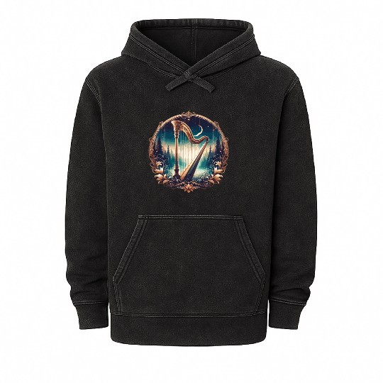 Harp in front of a fantasy forest Mineral Wash Hoodies