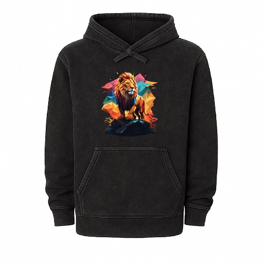Fantasy Majestic Colourful Lion Polygon Art Design Mineral Wash Hoodies