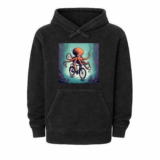 A weird octopus riding a bicycle Mineral Wash Hoodies