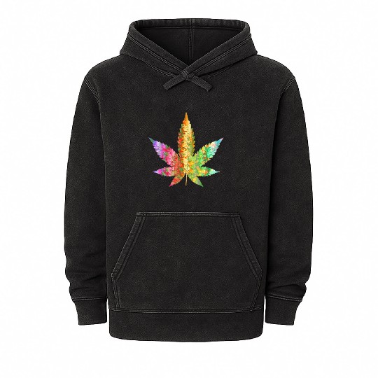 Psychedelic Weed Cannabis Plant Marijuana Leaf Mineral Wash Hoodies