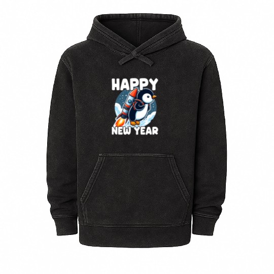 Penguin Happy New Year Mineral Wash Hoodies