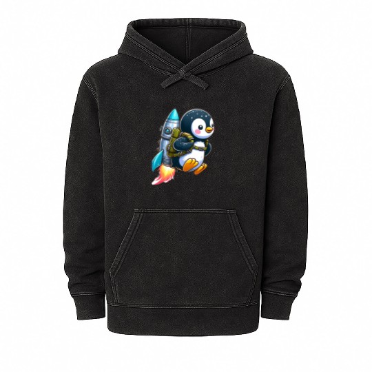 Penguin with jetpack Mineral Wash Hoodies