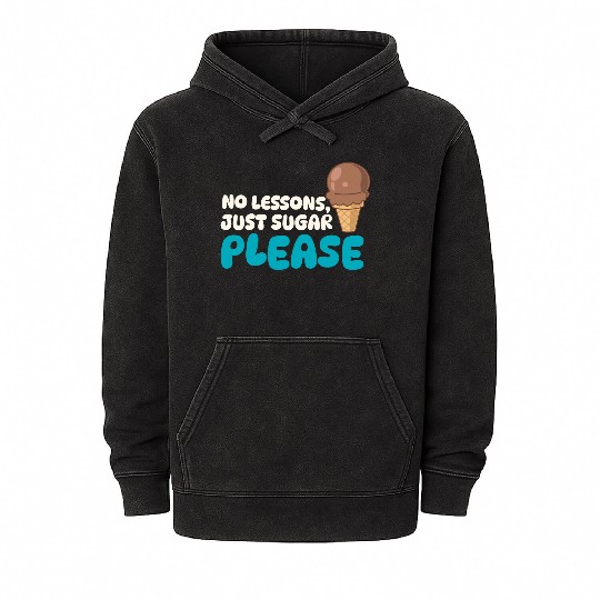 Funny "No Lessons, Just Sugar" Ice Cream Graphic Mineral Wash Hoodies
