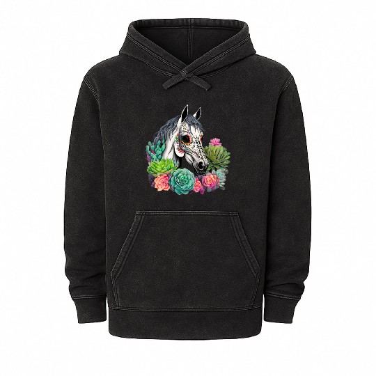 Horse Succulent Sugar Skull Mineral Wash Hoodies