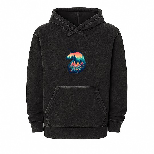 Nature in Unicorn Pattern Mineral Wash Hoodies