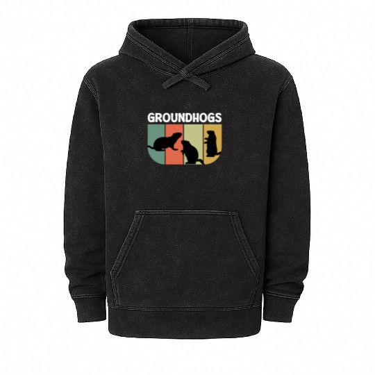 Groundhogs Retro Vintage Happy Groundhog Day Mineral Wash Hoodies