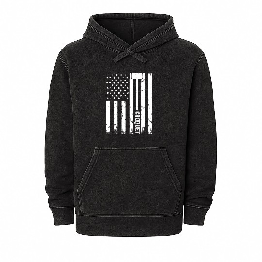 Croquet Player US Flag Croquet Mineral Wash Hoodies