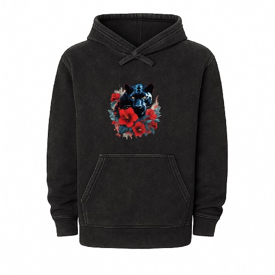 Dynamic Panther Embraces Kindness in Floral Glory Mineral Wash Hoodies