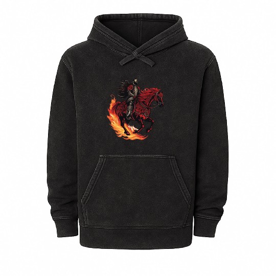 Flaming fantasy horse made out gothic armor Mineral Wash Hoodies