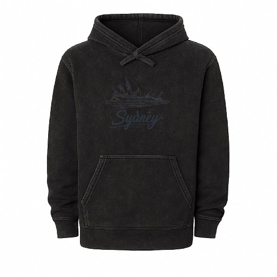 Sydney design black Mineral Wash Hoodies