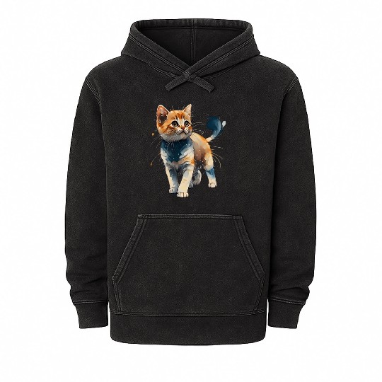 A wonderful cat walking Mineral Wash Hoodies