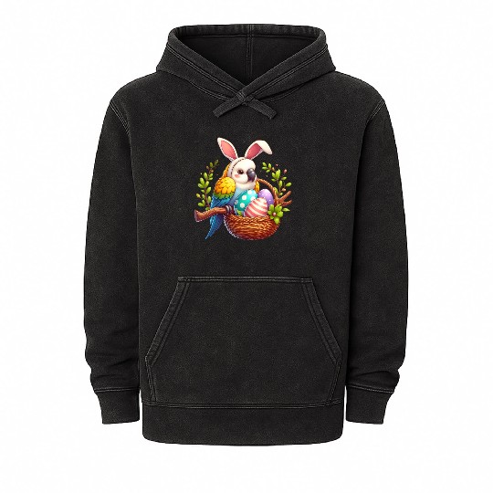 Easter parrot with bunny ears Easter eggs Mineral Wash Hoodies